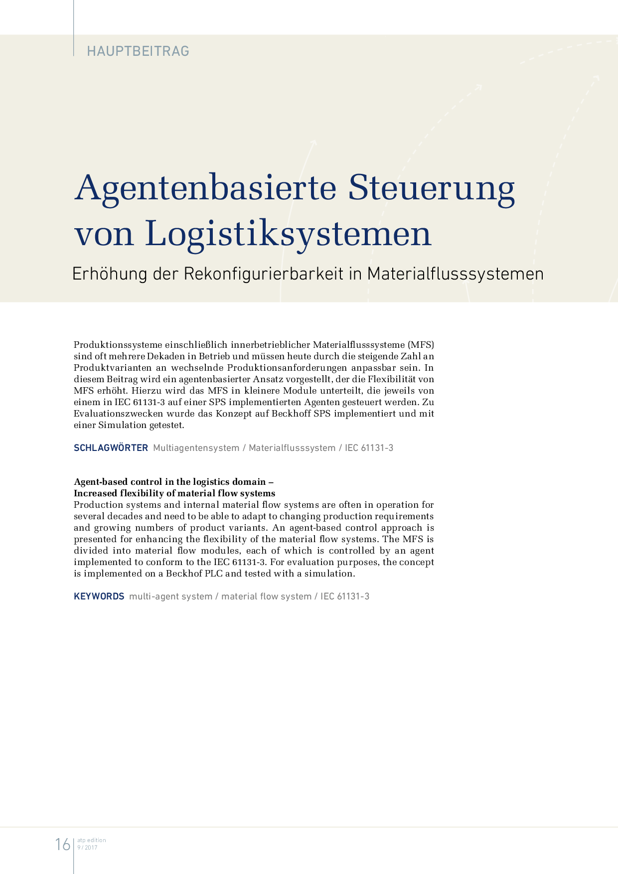 Agentenbasierte Steuerung von Logistiksystemen