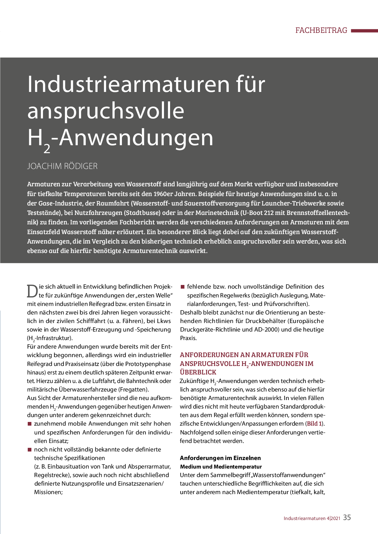 Industriearmaturen für anspruchsvolle H2-Anwendungen
