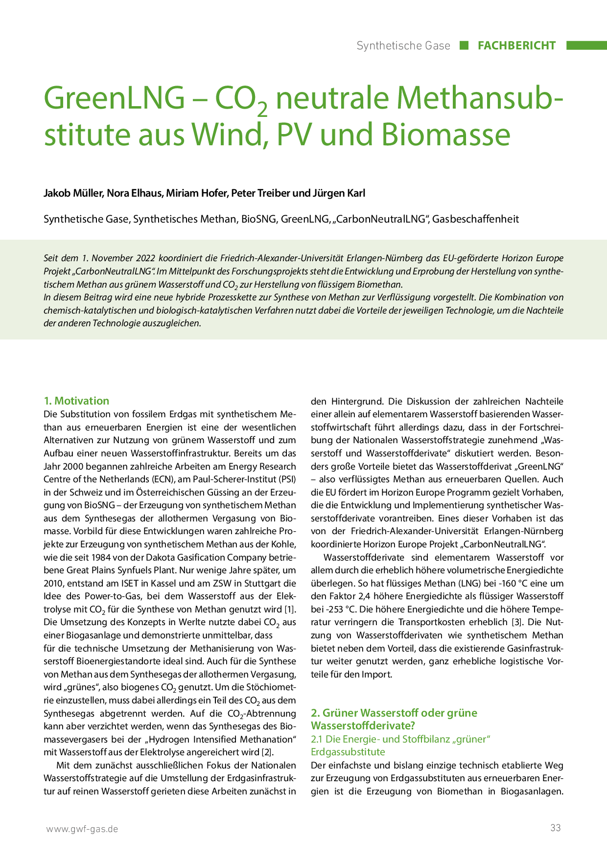GreenLNG – CO2 neutrale Methansubstitute aus Wind, PV und Biomasse