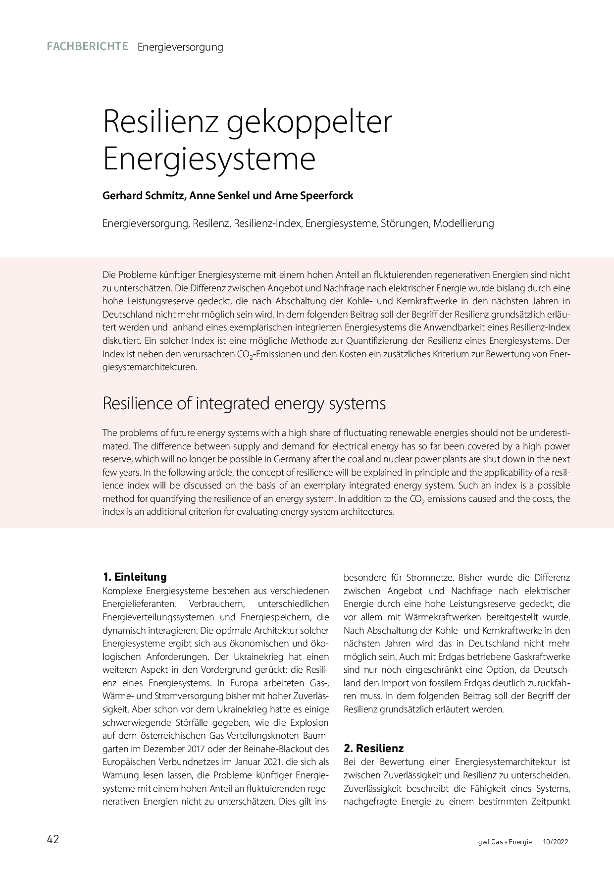 Resilienz gekoppelter Energiesysteme
