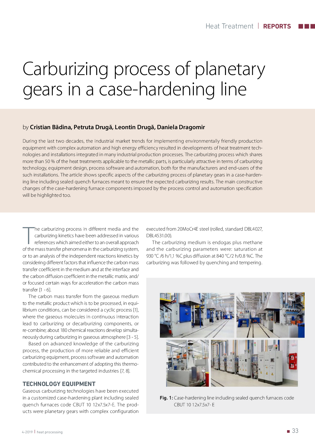 Carburizing process of planetary gears in a case-hardening line