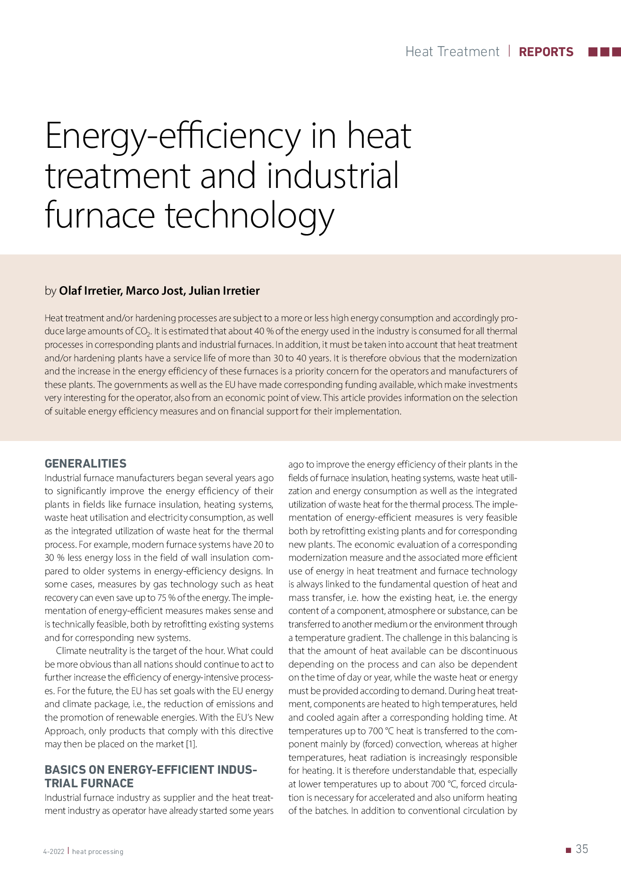 Energy-efficiency in heat treatment and industrial furnace technology