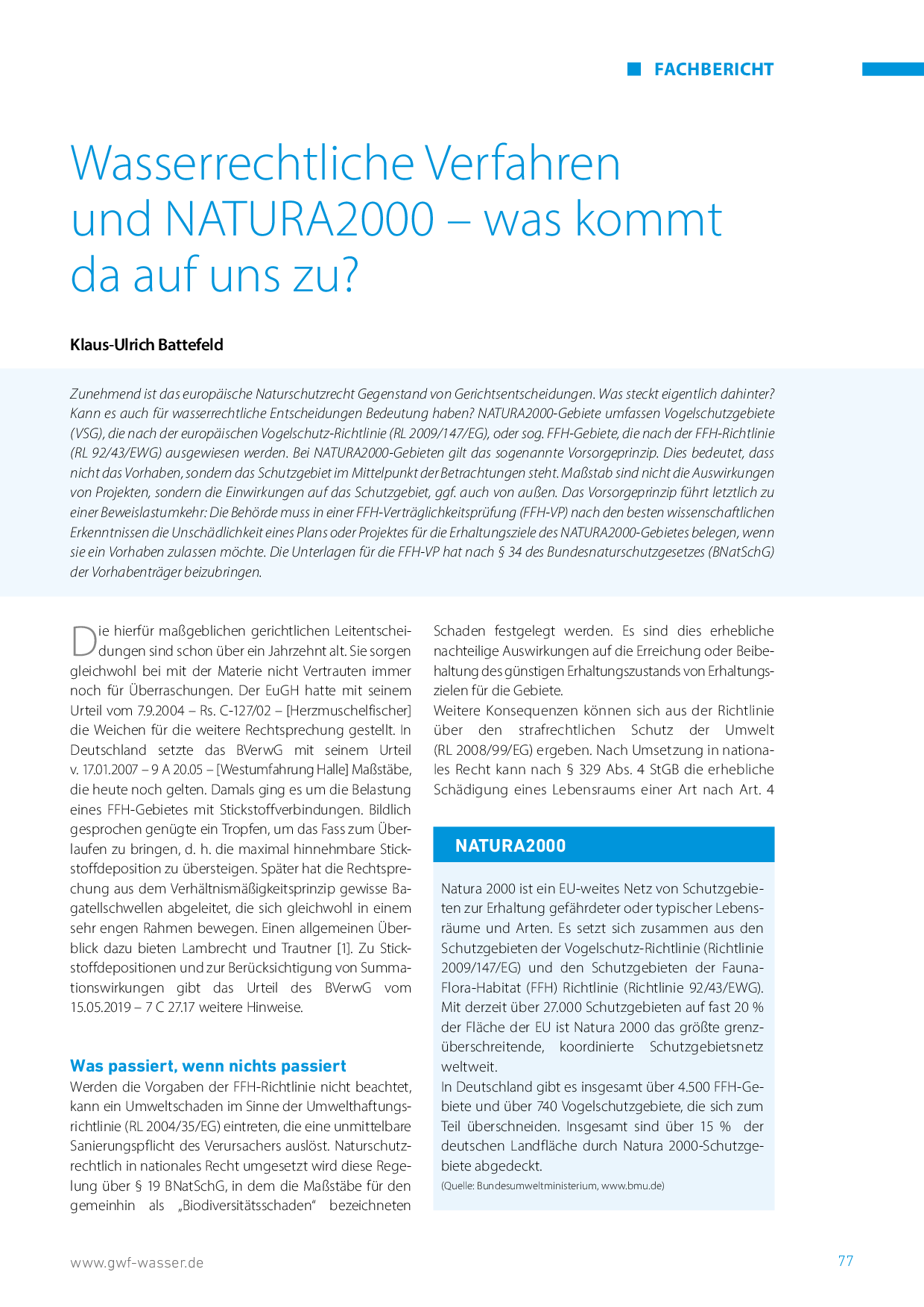 Wasserrechtliche Verfahren und NATURA2000 – was kommt da auf uns zu?