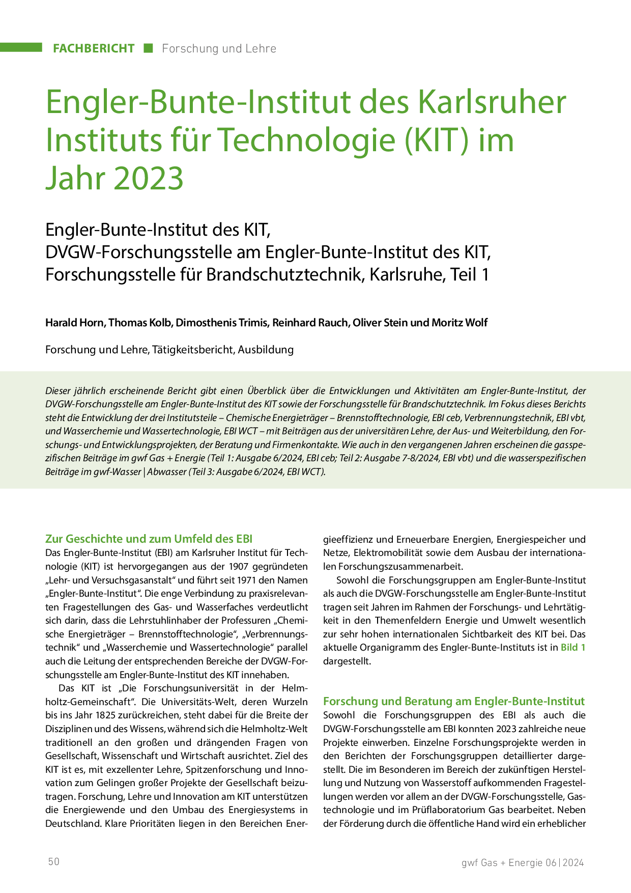 Engler-Bunte-Institut des Karlsruher Instituts für Technologie (KIT) im Jahr 2023