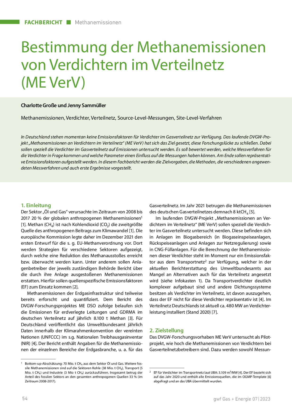Bestimmung der Methanemissionen von Verdichtern im Verteilnetz (ME VerV)