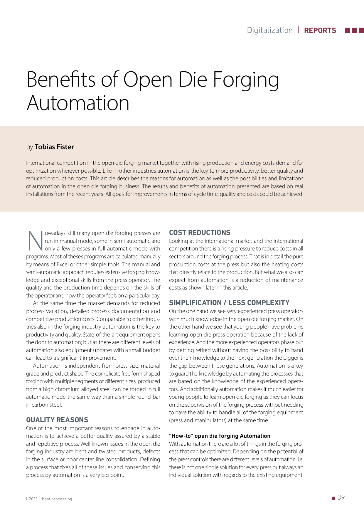 Benefits of Open Die Forging Automation