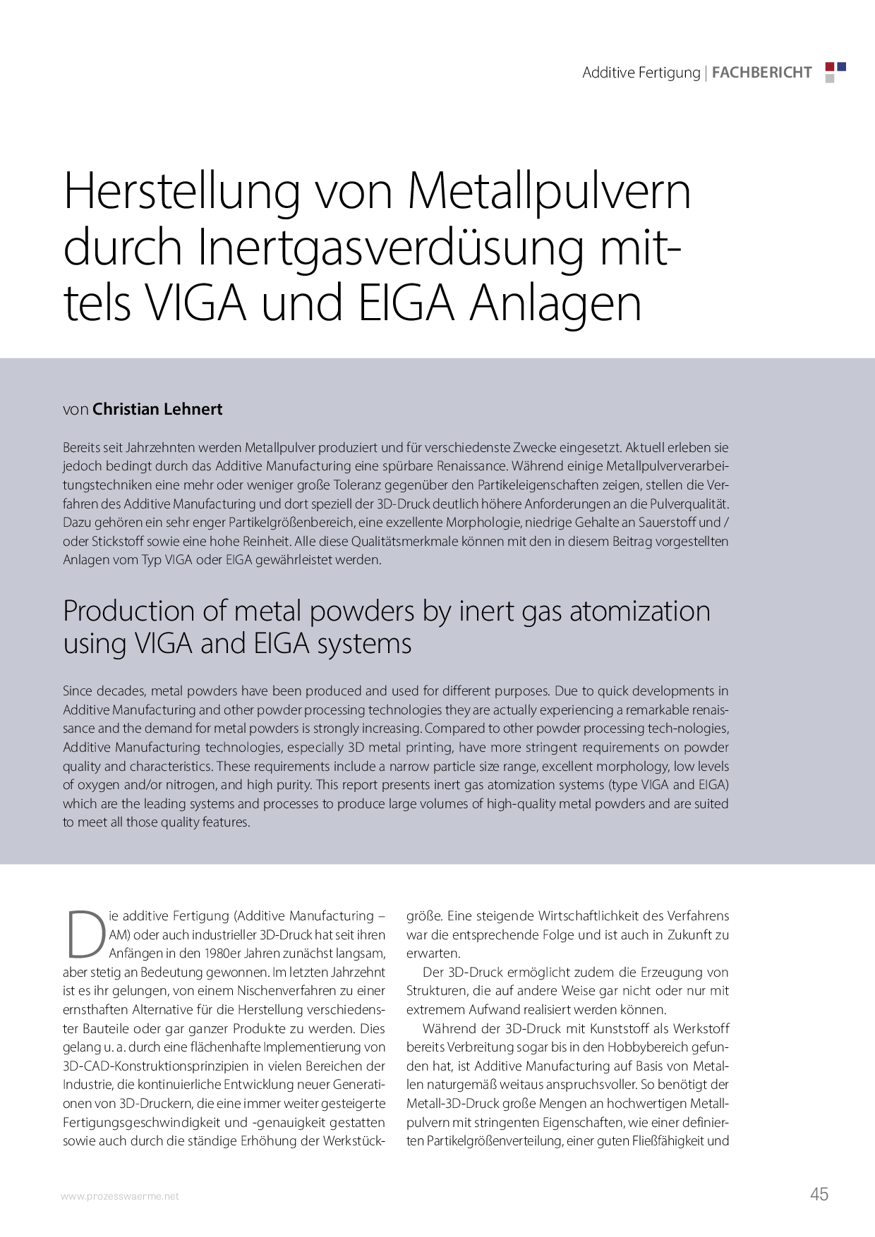 Herstellung von Metallpulvern durch Inertgasverdüsung mittels VIGA und EIGA Anlagen