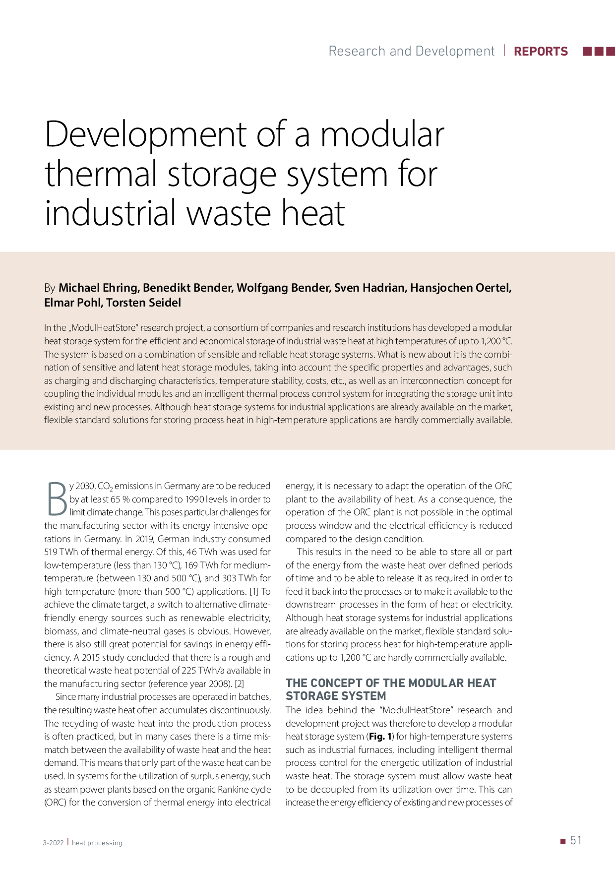 Development of a modular thermal storage system for industrial waste heat