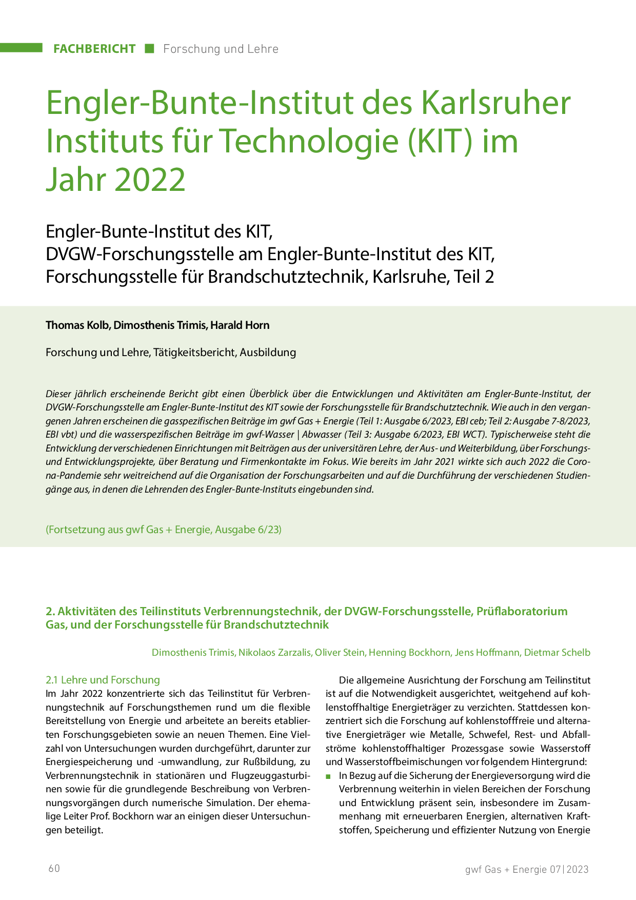 Engler-Bunte-Institut des Karlsruher Instituts für Technologie (KIT) im Jahr 2020