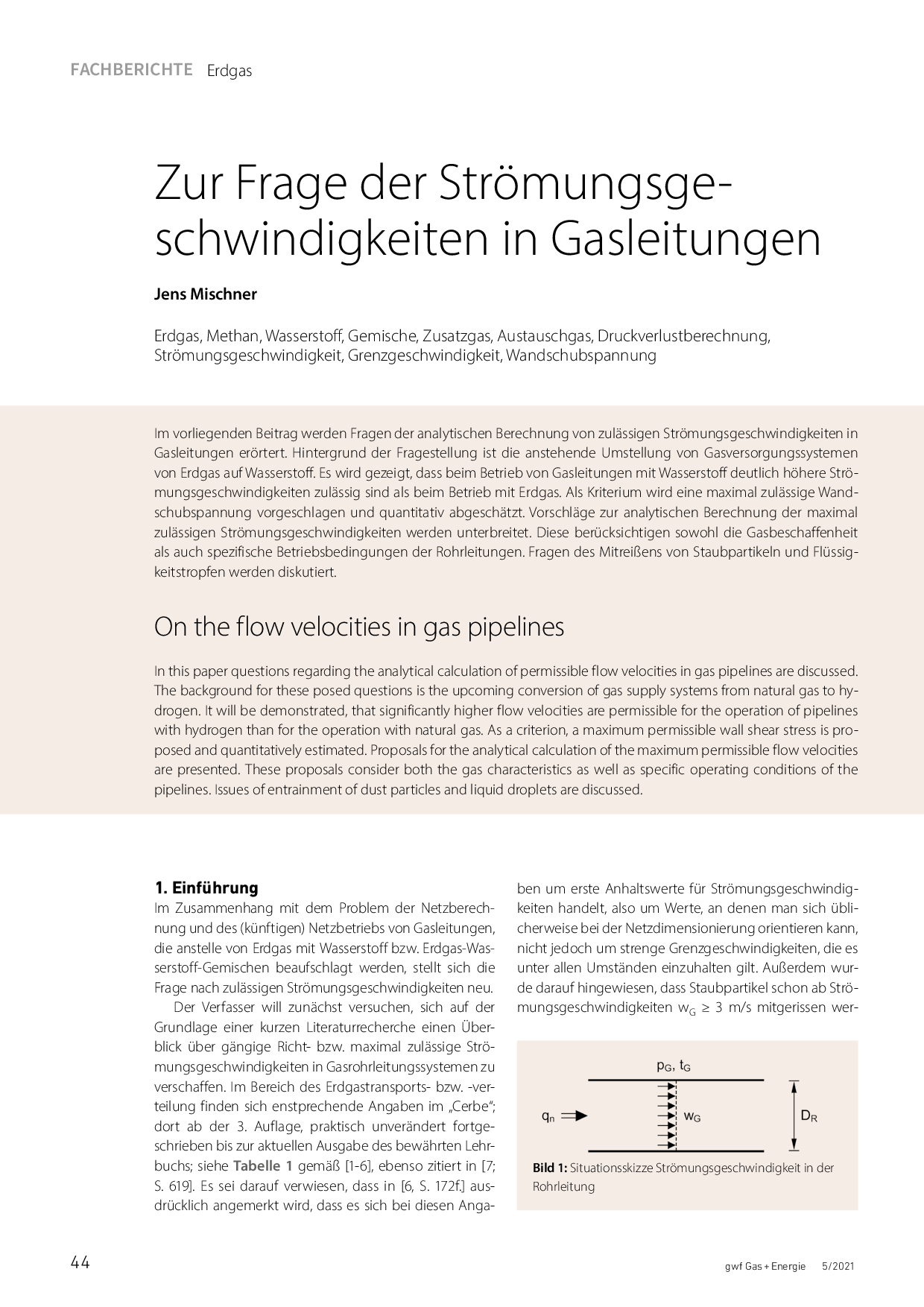 Zur Dimensionierung von Anschlussleitungen für Gasgeräte im Nieder- und Mitteldruckbereich und Leistungen bis 1.000 kW