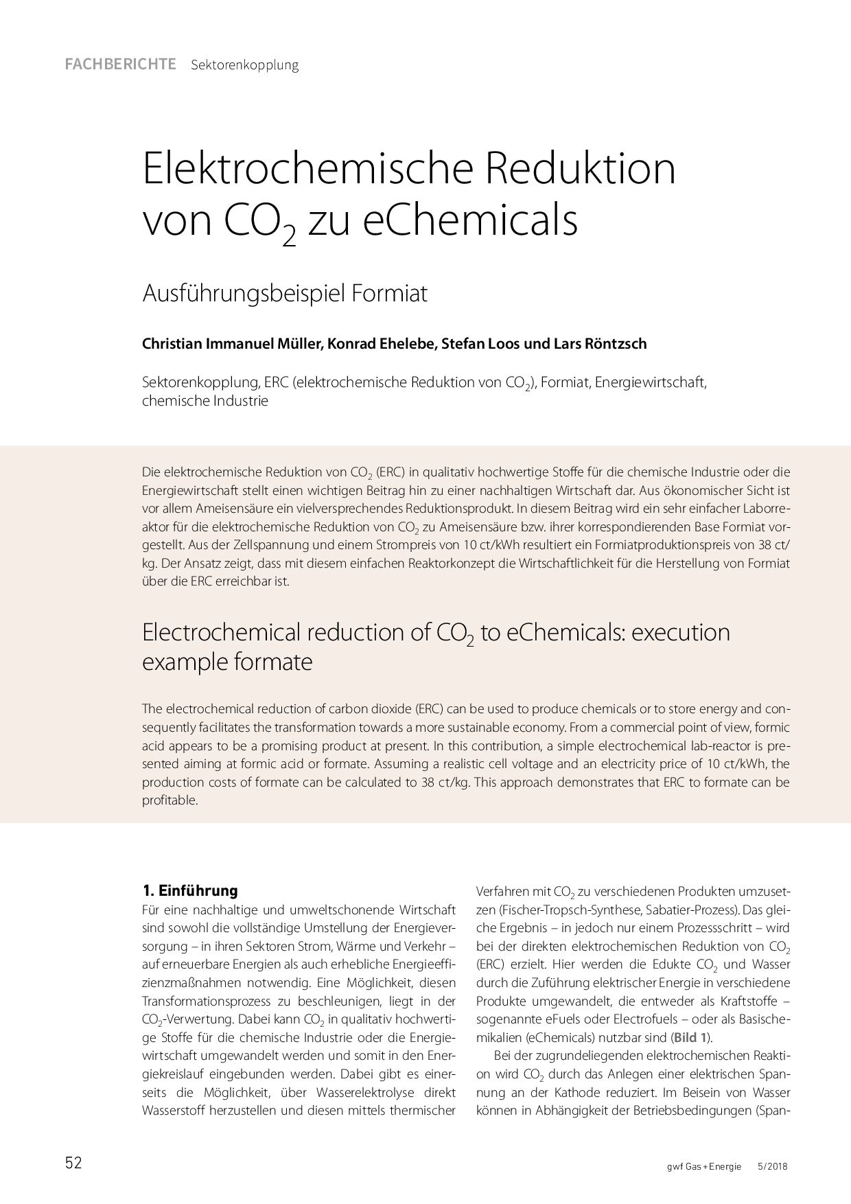 Elektrochemische Reduktion von CO2 zu eChemicals