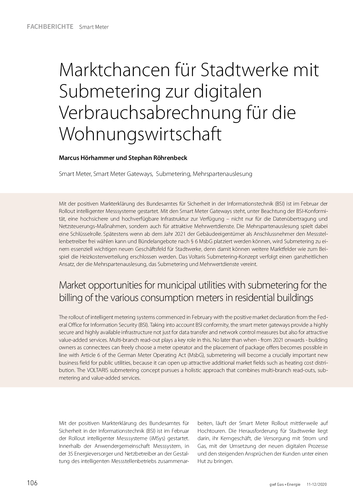 Marktchancen für Stadtwerke mit Submetering zur digitalen Verbrauchsabrechnung für die Wohnungswirtschaft