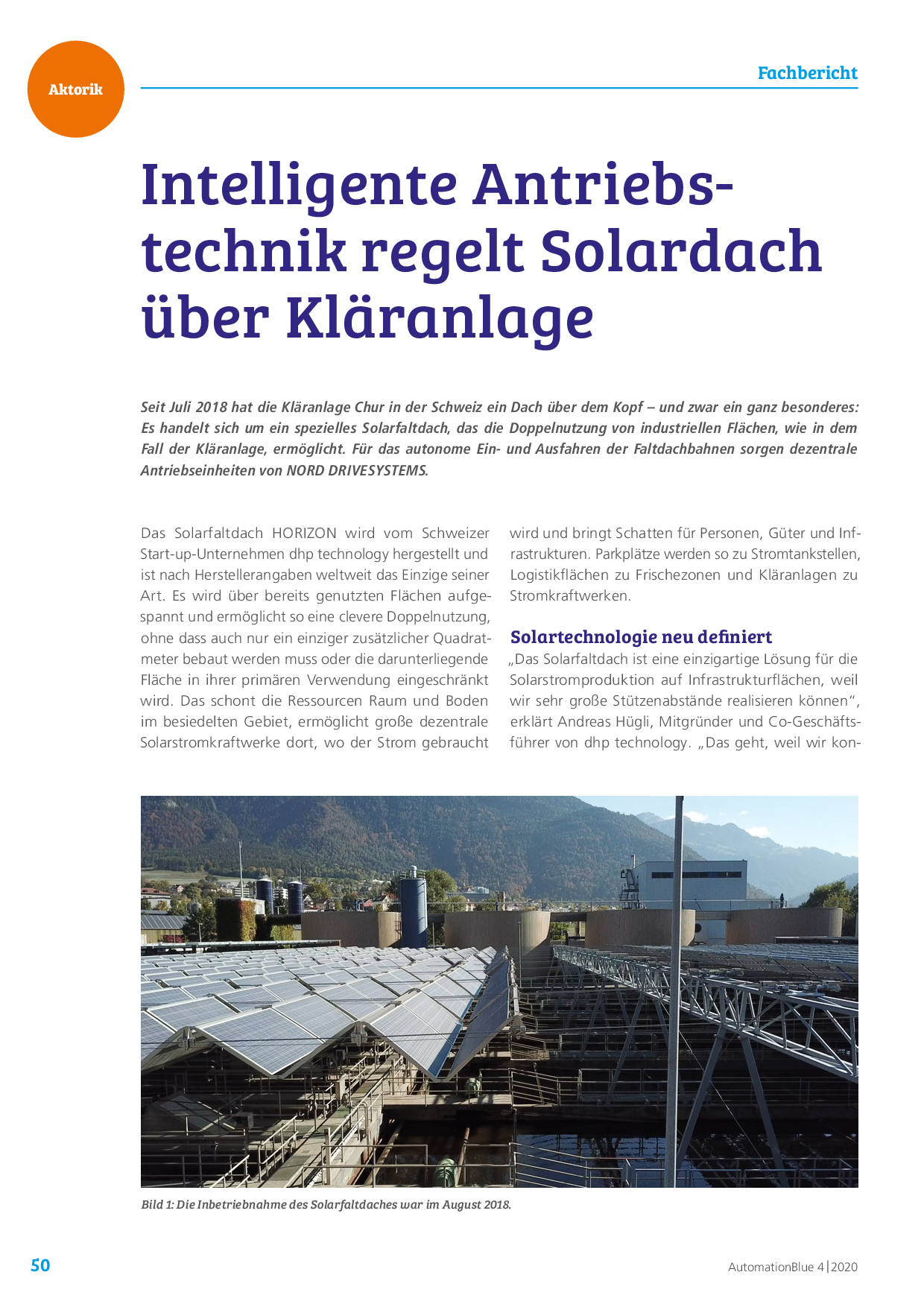 Intelligente Antriebstechnik regelt Solardach über Kläranlage
