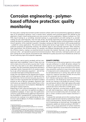 Corrosion engineering - polymer-based offshore protection: quality monitoring