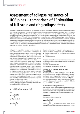 Assessment of collapse resistance of UOE pipes – comparison of FE simultion of full-scale and ring collapse tests