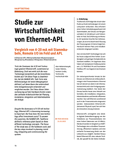 Studie zur Wirtschaftlichkeit von Ethernet-APL