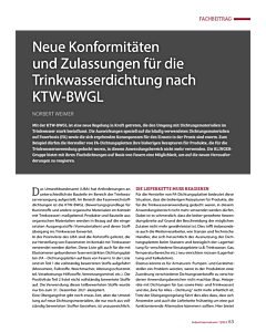 Neue Konformitäten und Zulassungen für die Trinkwasserdichtung nach KTW-BWGL