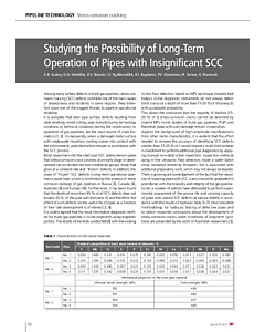 Studying the Possibility of Long-Term Operation of Pipes with Insignificant SCC