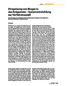 Einspeisung von Biogas in das Erdgasnetz - Systementwicklung zur Verfahrenswahl