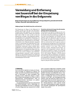 Vermeidung und Entfernung von Sauerstoff bei der Einspeisung von Biogas in das Erdgasnetz