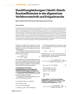 Durchflussgleichungen/ (Ventil-) Durchflusskoeffizienten in der allgemeinen Verfahrenstechnik und Erdgasbranche
