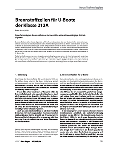 Brennstoffzellen für U-Boote der Klasse ˗ Neue Technologien, Brennstoffzellen, Marineschiffe, außenluftunabhängiger Antrieb, Signatur 212A