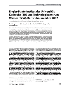 Engler-Bunte-Institut der Universität Karlsruhe (TH) und Technologiezentrum Wasser (TZW), Karlsruhe, im Jahre 2007
