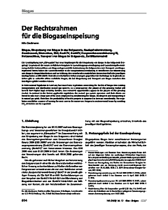 Der Rechtsrahmen für die Biogaseinspeisung