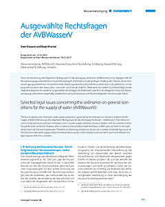 Ausgewählte Rechtsfragen der AVBWasserV