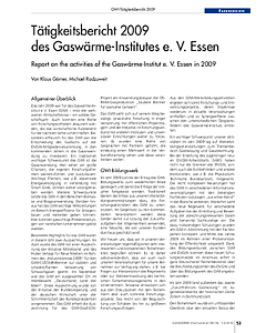 Tätigkeitsbericht 2009 des Gaswärme-Institutes e. V. Essen