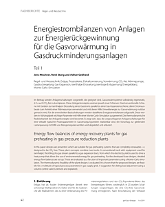 Energiestrombilanzen von Anlagen zur Energierückgewinnung für die Gasvorwärmung in Gasdruckminderungsanlagen – Teil 1