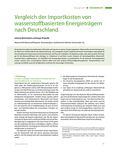Vergleich der Importkosten von wasserstoffbasierten Energieträgern nach Deutschland