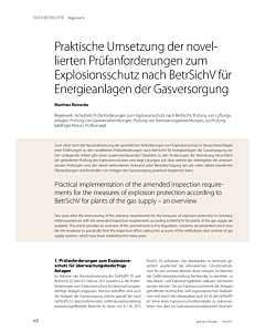 Praktische Umsetzung der novellierten Prüfanforderungen zum Explosionsschutz nach BetrSichV für Energieanlagen der Gasversorgung