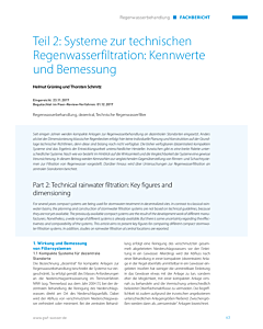 Teil 2: Systeme zur technischen Regenwasserfiltration: Kennwerte und Bemessung