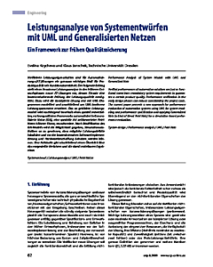 Leistungsanalyse von Systementwürfenmit UML und Generalisierten Netzen - Ein Framework zur frühen Qualitätssicherung