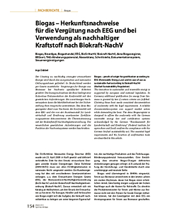 Biogas - Herkunftsnachweise für die Vergütung nach EEG und bei ­Verwendung als nachhaltiger Kraftstoff nach Biokraft-NachV