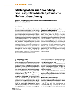 Stellungnahme zur Anwendung von Lastprofilen für die hydraulische Rohrnetzberechnung