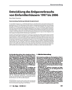 Entwicklung des Erdgasverbrauchs von Einfamilienhäusern 1997 bis 2006