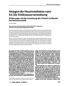 Anlagen der Hausinstallation nach § 3 (2)c Trinkwasserverordnung - Erfahrungen mit der Umsetzung der TrinkwV im Bereich der Wohnwirtschaft