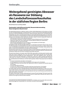 Weitergehend gereinigtes Abwasser als Ressource zur Stützung des -Landschaftswasserhaushaltes in der südlichen Region Berlins