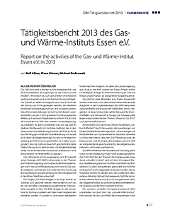Tätigkeitsbericht 2013 des Gas und Wärme-Instituts Essen e.V.