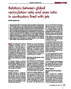 Relations between global recirculation ratio and area ratio in combustors fired with jets