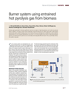 Burner system using entrained hot pyrolysis gas from biomass