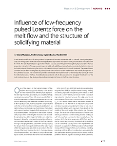 Influence of low-frequency pulsed Lorentz force on the melt flow and the structure of solidifying material