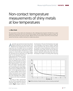 Non-contact temperature measurements of shiny metals at low temperatures