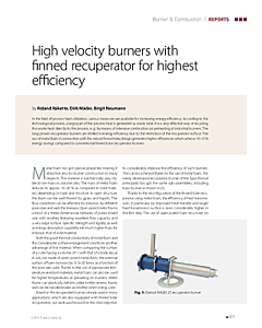 High velocity burners with finned recuperator for highest efficiency