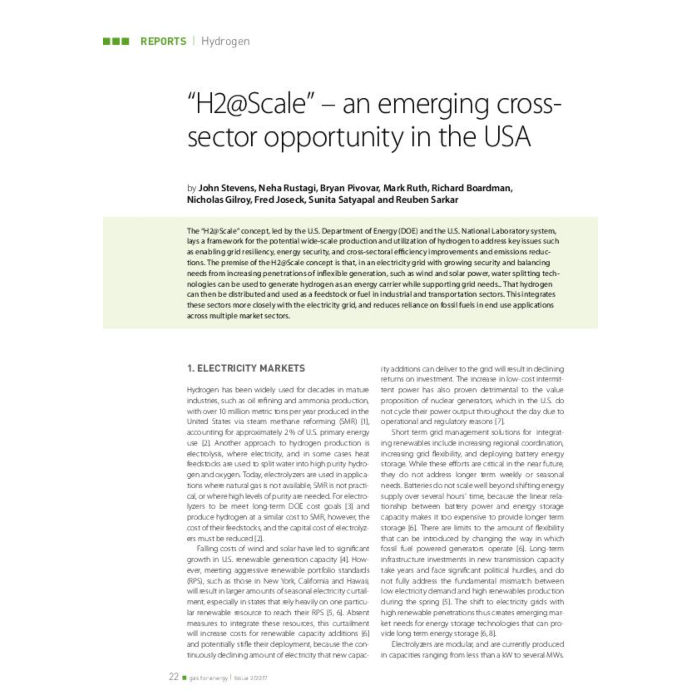 “H2@Scale” – an emerging cross-sector opportunity in the USA