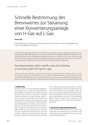 Schnelle Bestimmung des Brennwertes zur Steuerung einer Konvertierungsanlage von H-Gas auf L-Gas
