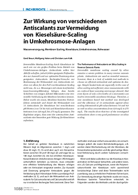 Zur Wirkung von verschiedenen Antiscalants zur Vermeidung von Kieselsäure-Scaling in Umkehrosmose-Anlagen