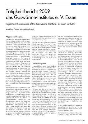 Tätigkeitsbericht 2009 des Gaswärme-Institutes e. V. Essen